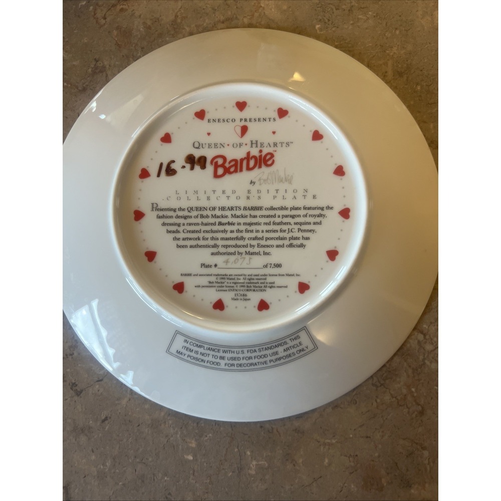 1995 Bob Mackie Barbie Queen Of Hearts Limited Edition Plate - Picture 2 of 2